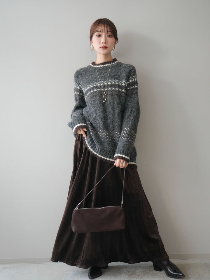 [予約]ワッシャーベロアプリーツスカート/brown