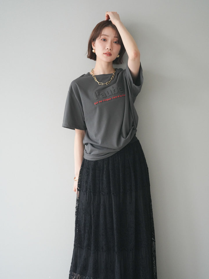 [SET]エンボスロゴTEE+裏プリーツ総レースロングスカート(2set)