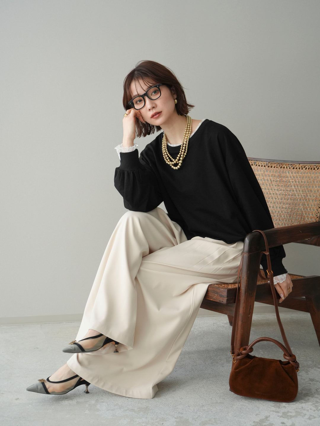 [予約]袖レースカットバルーンプルオーバー/black