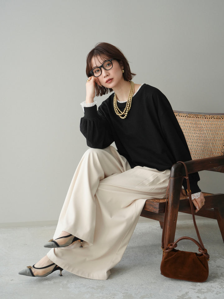 [予約]袖レースカットバルーンプルオーバー/black