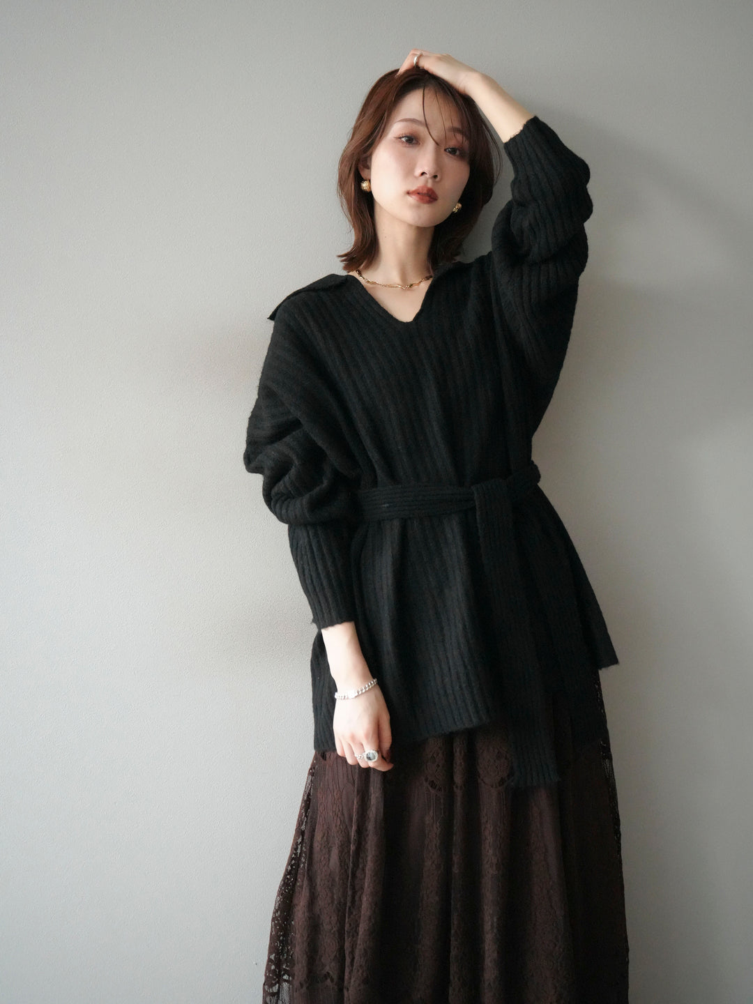 [予約]ワイドリブポロニットプルオーバー/black