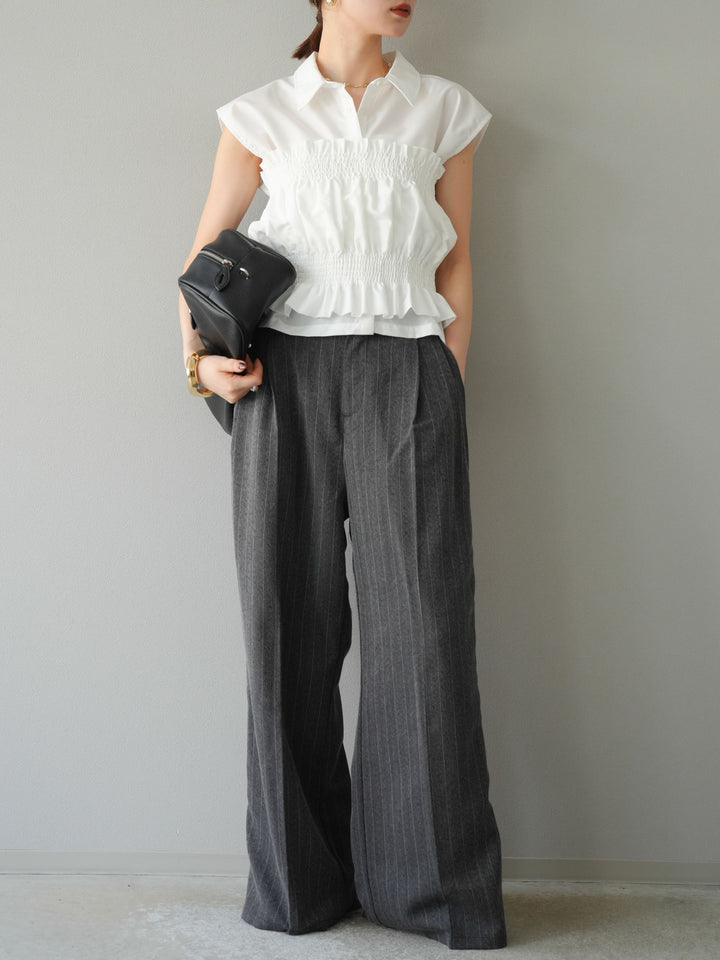 [予約]サイドラインストライプワイドパンツ/チャコール