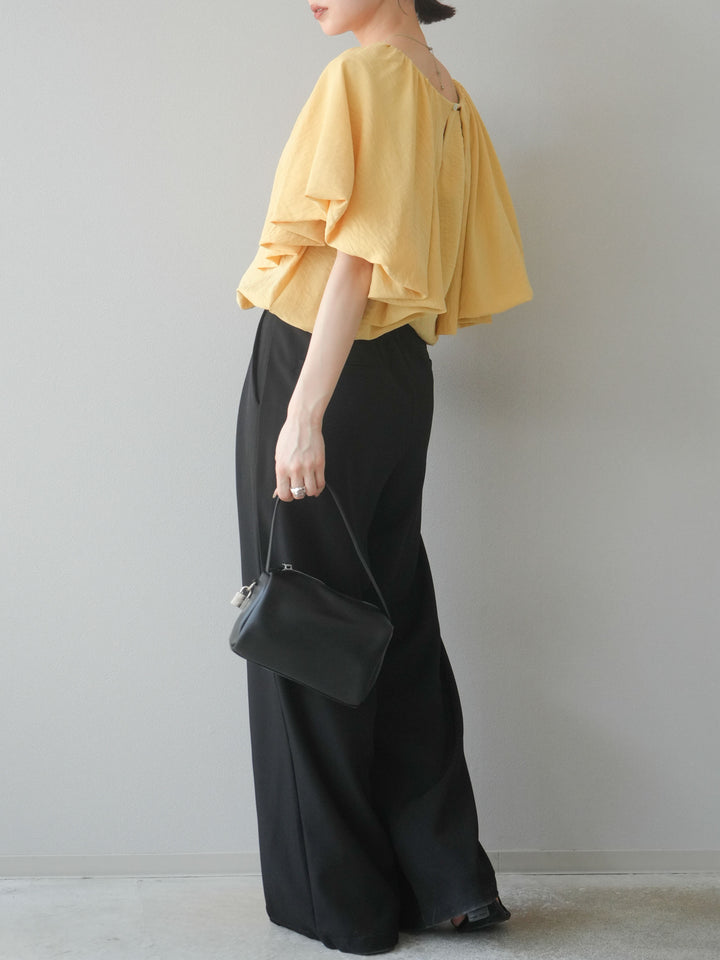 [SET] 燈籠袖褶襉設計上衣 + 拉鍊褶襉寬褲 (2 套)