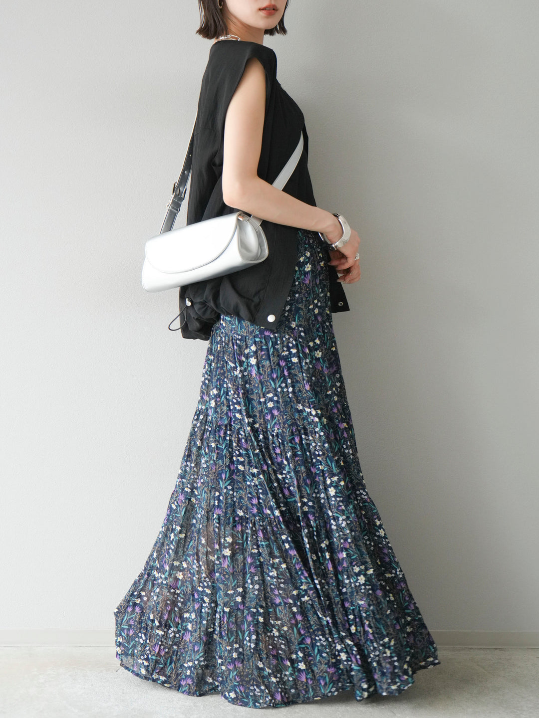 [SET]リネンライクドロストバルーンブルゾン+フラワーワッシャープリーツスカート(2set)