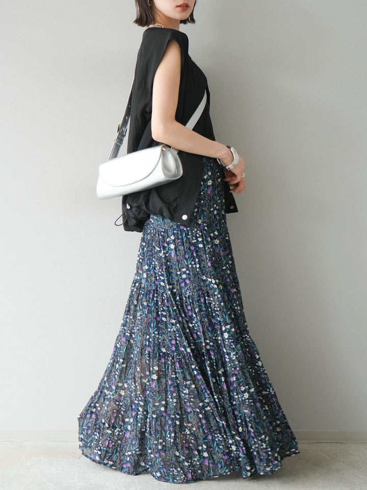 [SET]リネンライクドロストバルーンブルゾン+フラワーワッシャープリーツスカート(2set)