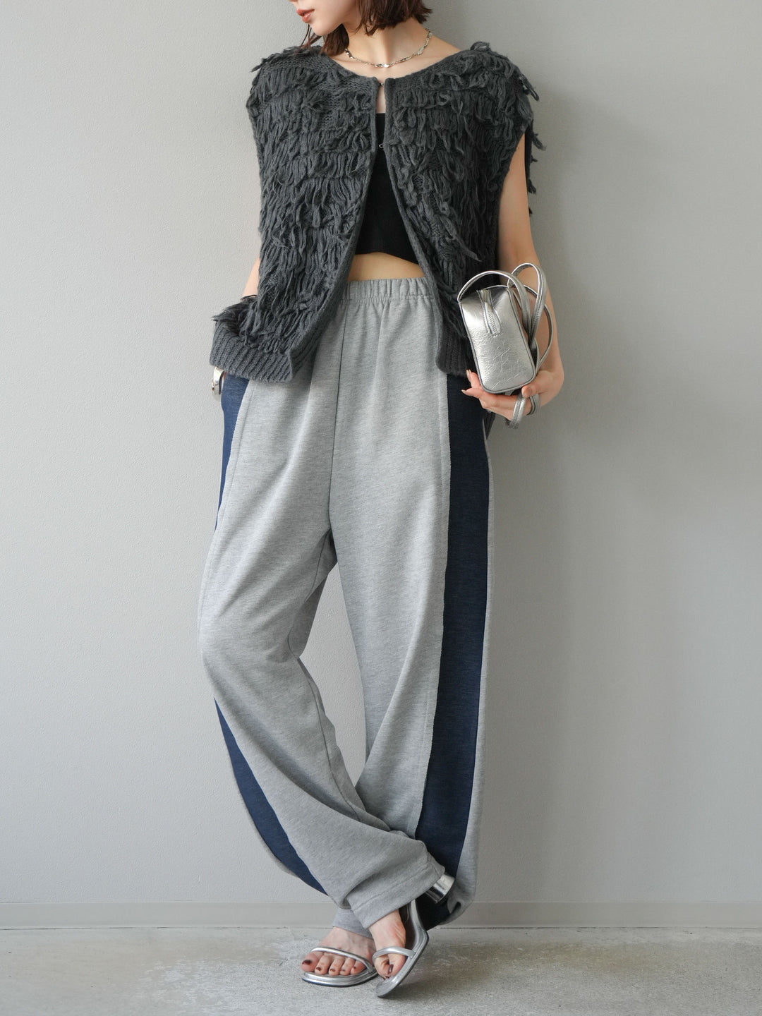 [予約]デニム切替2WAYデザインスウェットパンツ/グレー