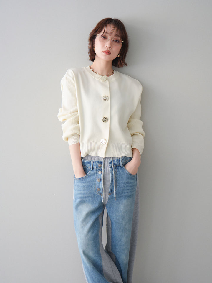 [SET]メタルボタンクルーネックニットカーディガン+選べるアクセセット(2set)