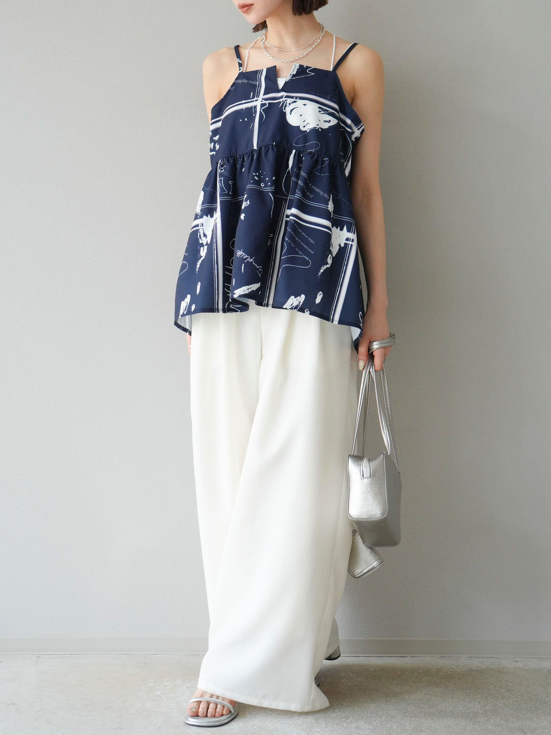 [予約]リネンライクイージーワイドパンツ/アイボリー