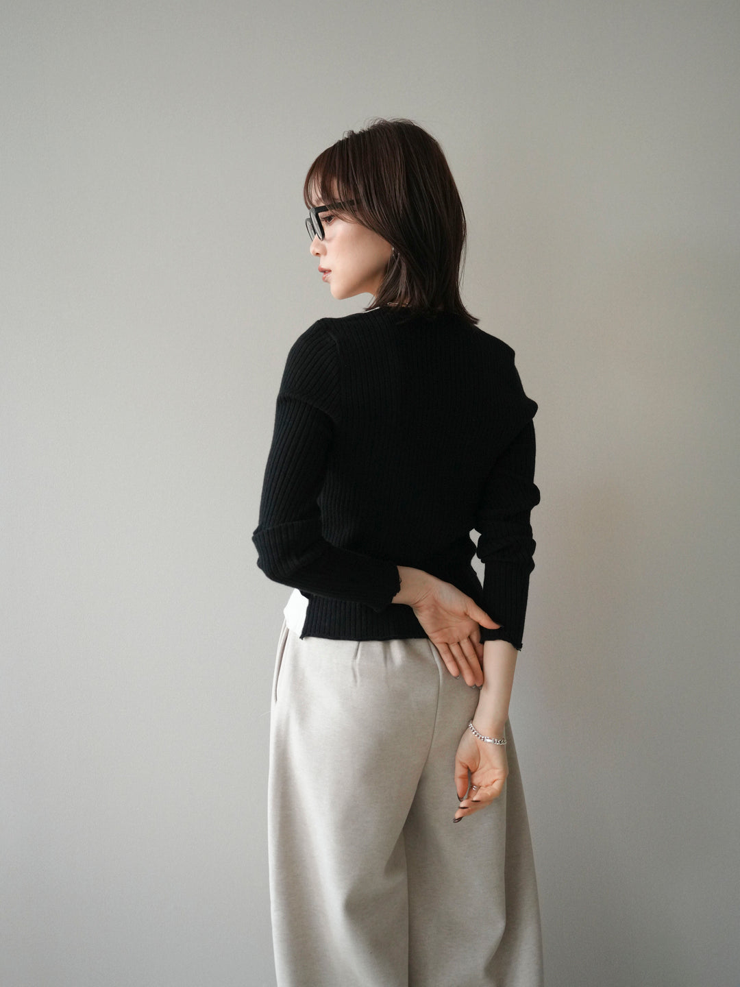 [予約]配色レイヤードリブニットカーディガン/black