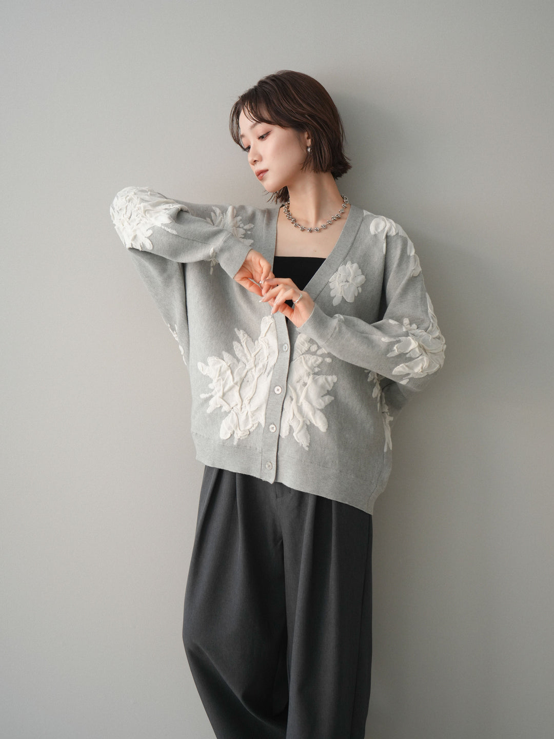 [SET]フラワージャガードニットカーディガン+フラワージャガードニットカーディガン(2set)