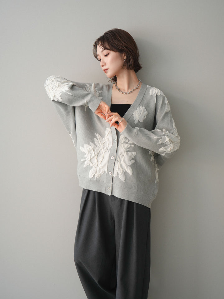 [SET]フラワージャガードニットカーディガン+フラワージャガードニットカーディガン(2set)