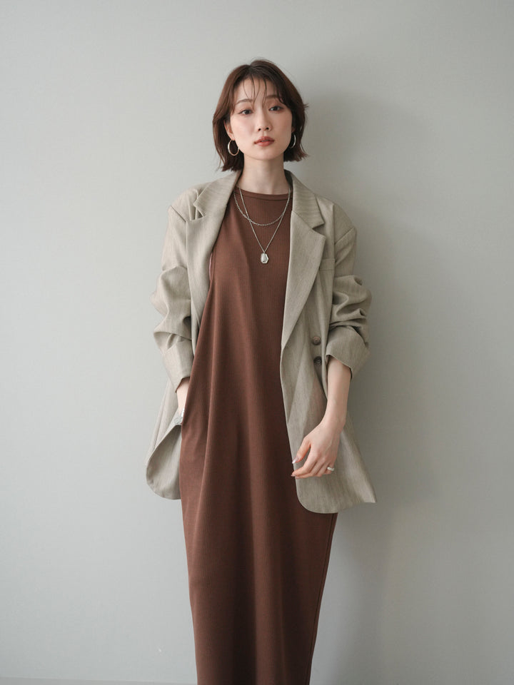 [予約]バイカラーレイヤードノースリーブワンピース/brown
