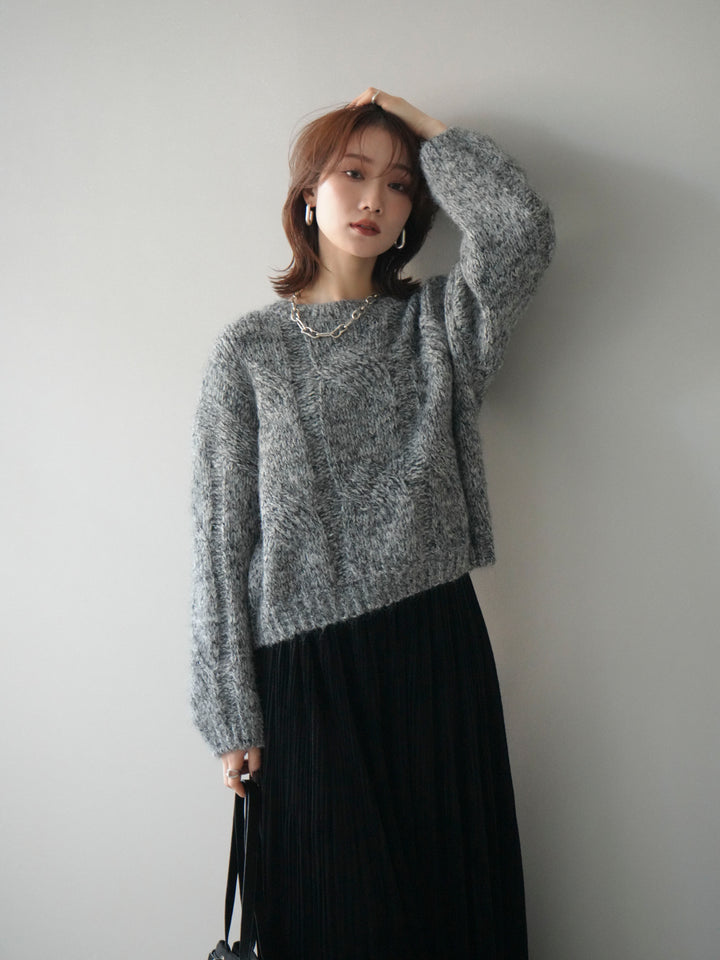 [予約]ワイドケーブルミックスニットプルオーバー/gray