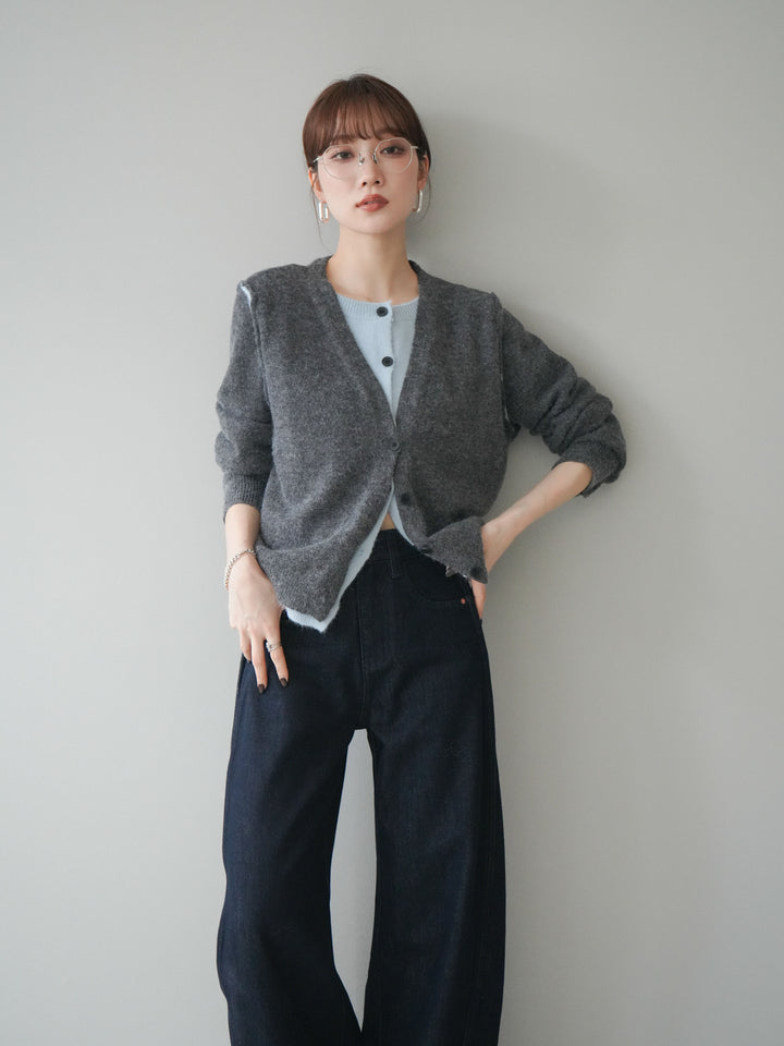 [SET]配色レイヤードニットカーディガン+選べるアクセセット(2set)