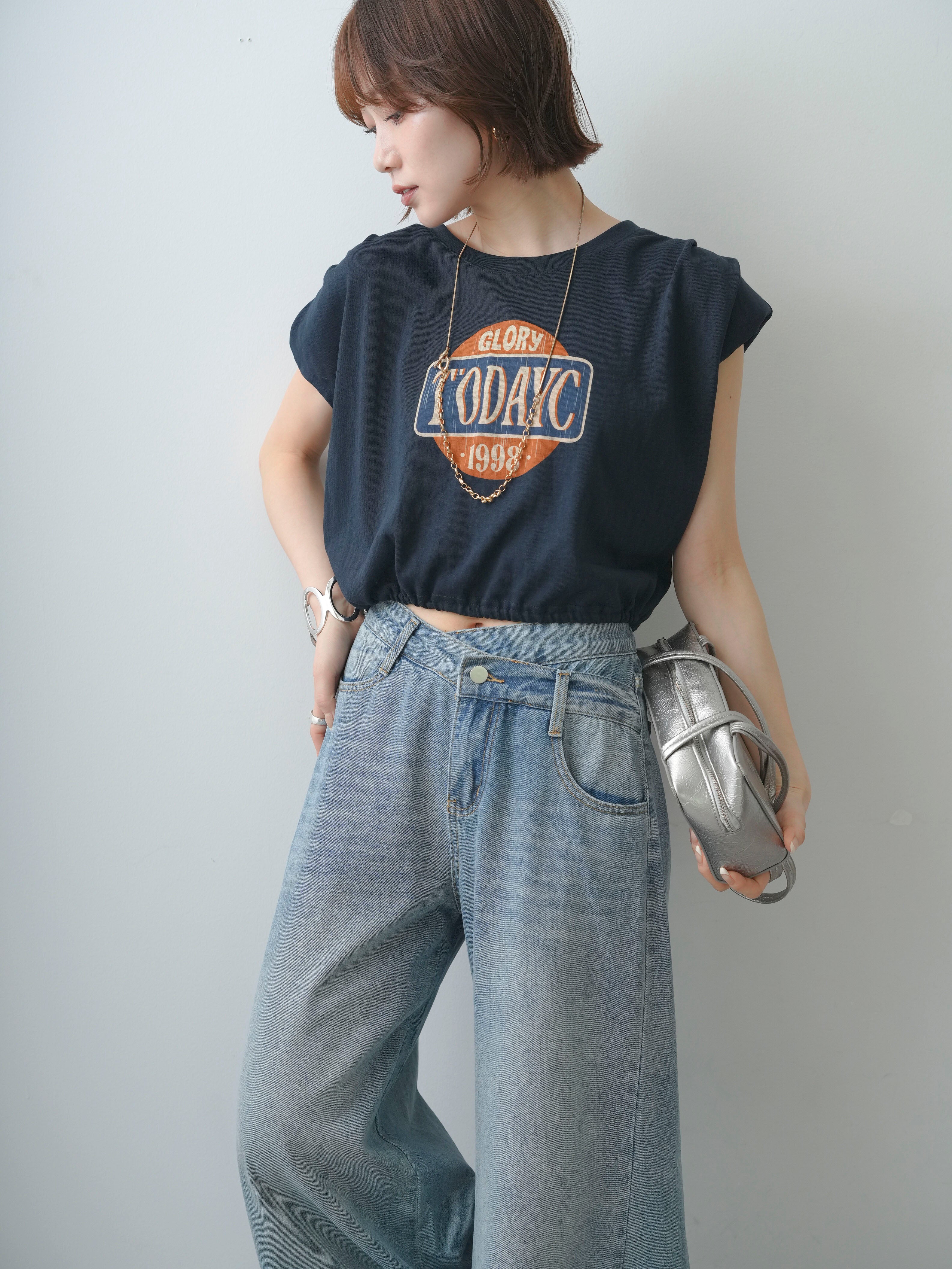 SET]ヴィンテージロゴドロストTEE+アシンメトリーウエストワイドデニム