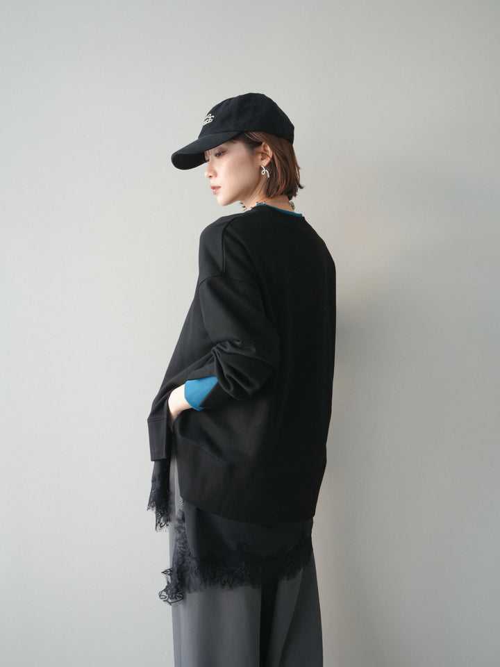 [予約]配色レイヤードデザインスエットプルオーバー/black