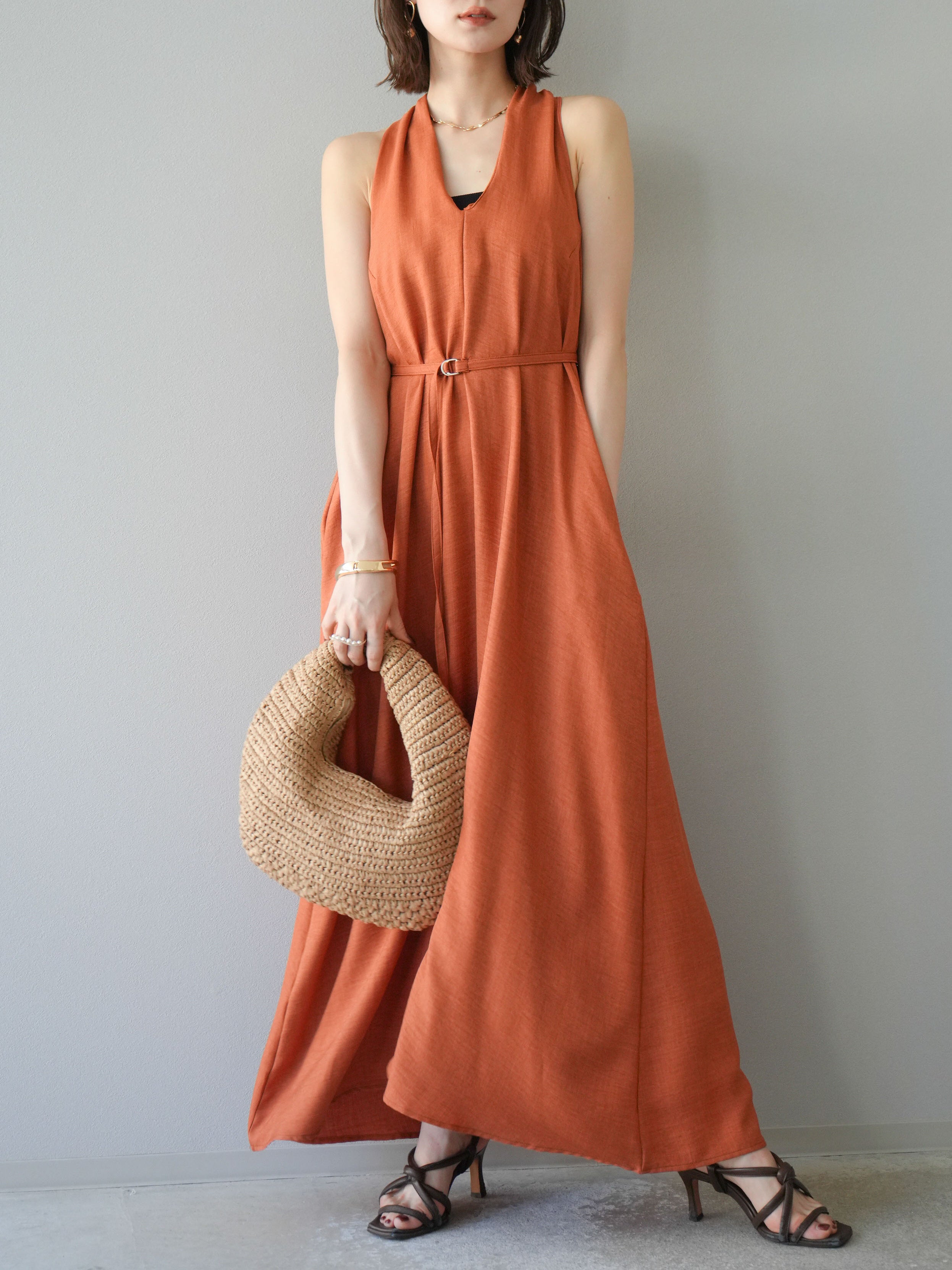 予約]ループデザインムラ染めワンピース/オレンジ – Lumier