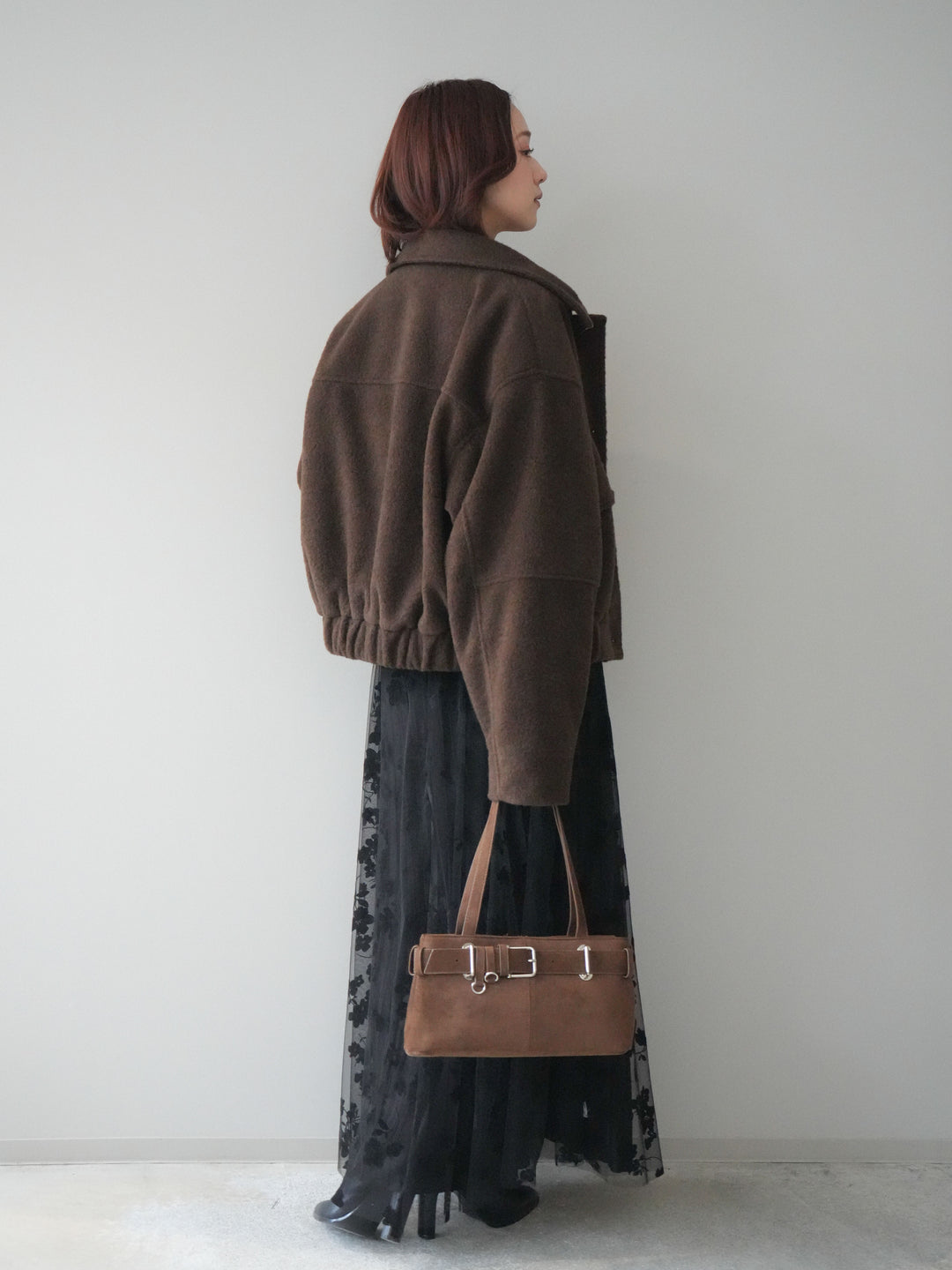 [SET]ウールライクフライトジャケット+アンティークボタンニットカーディガン+フラワーフロッキーチュールプリーツスカート(3set)