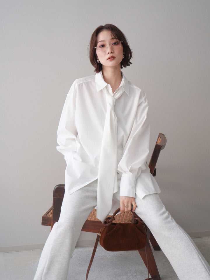 [予約]ボウタイ付オーバーシャツ/white