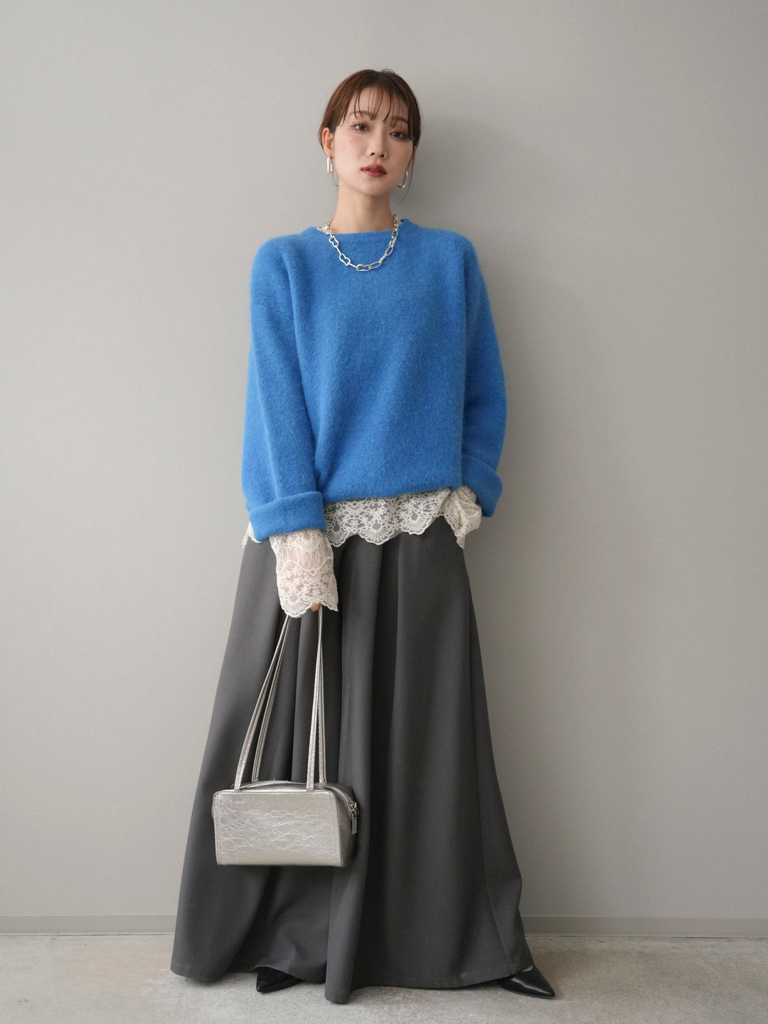 [予約]アンゴラタッチクルーネックニットプルオーバー/blue