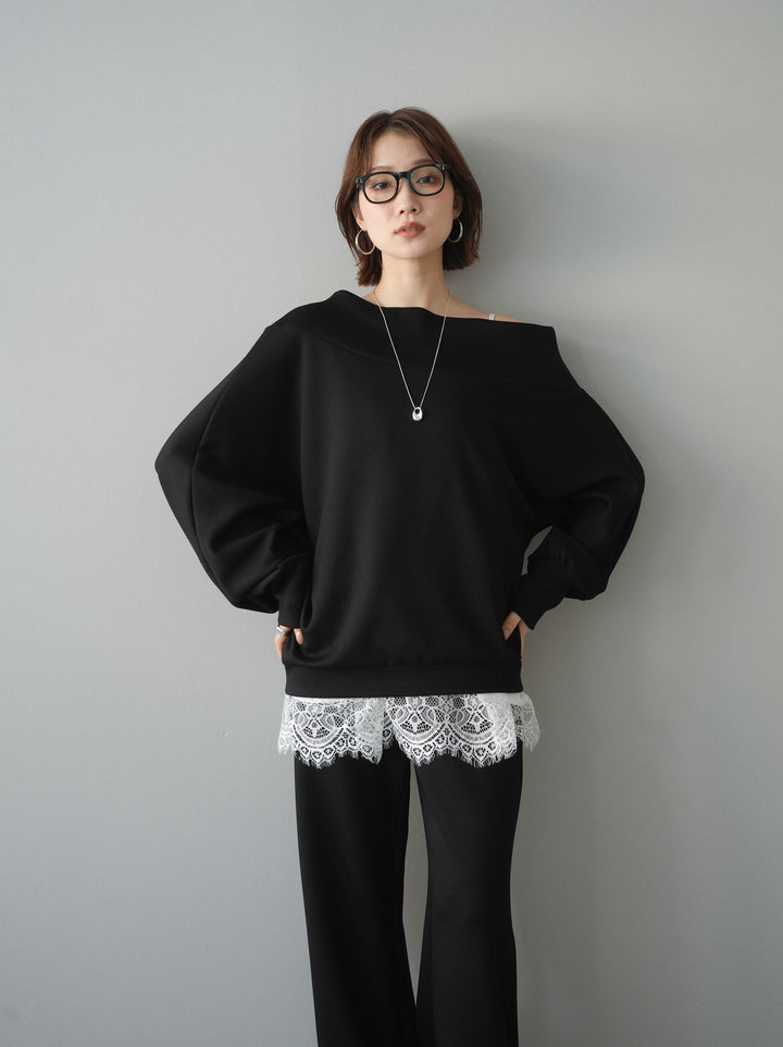 [予約]アシンメトリーオフショルポンチプルオーバー/black