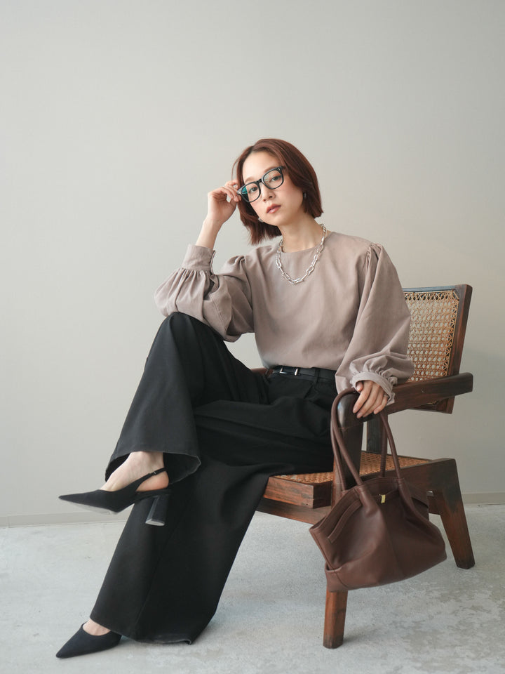 [予約]2WAYピーチスキンボリュームスリーブブラウス/mocha