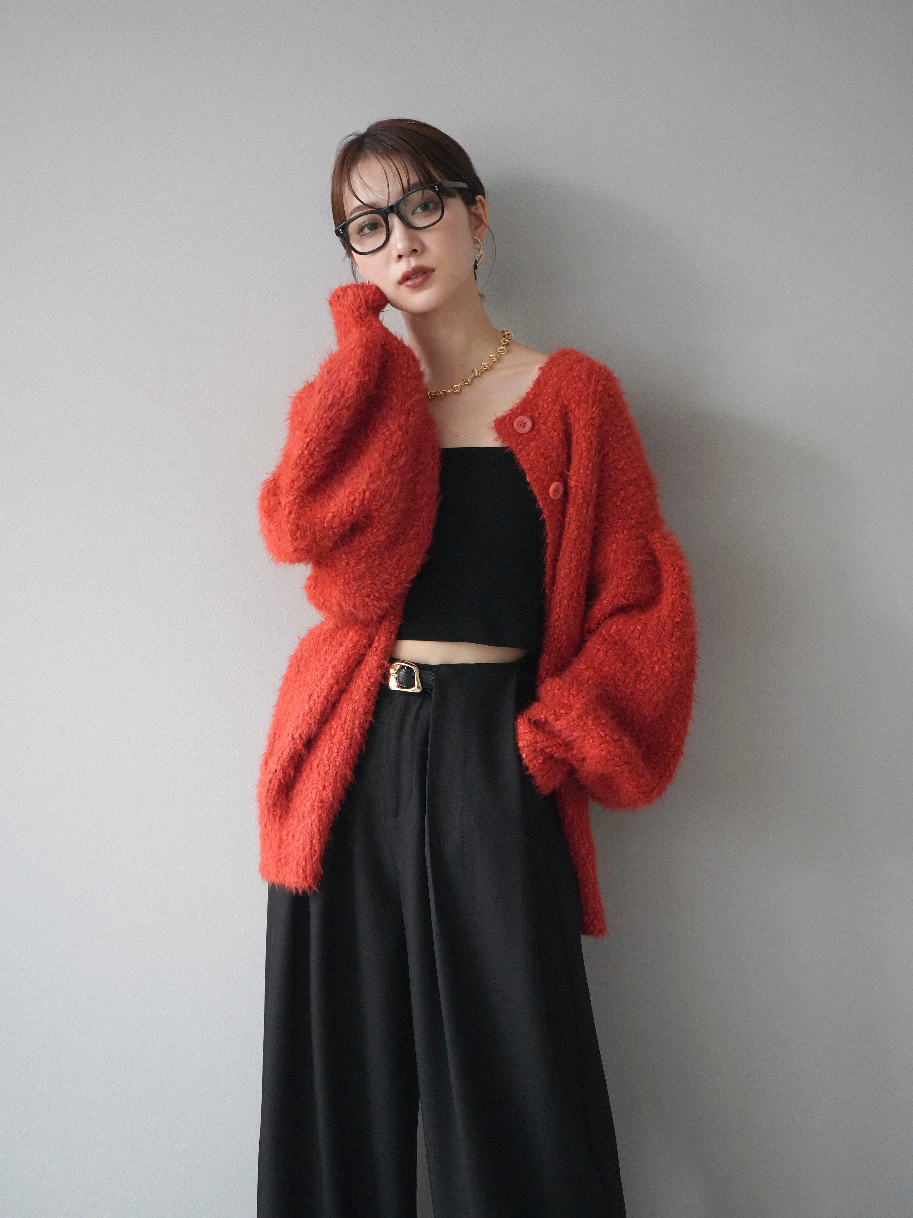 予約]クルーネックランダムシャギーカーディガン/レッド – Lumier