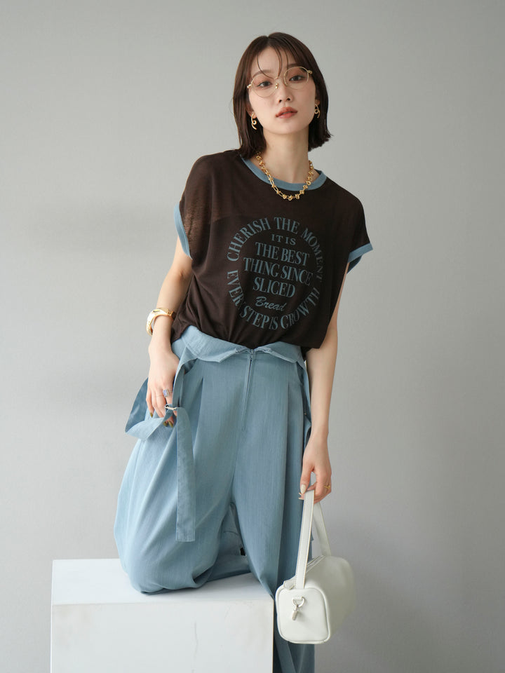 [SET]ストリングデザインハイウエストサロペット+シアーフライス ロゴプリントT (2set)