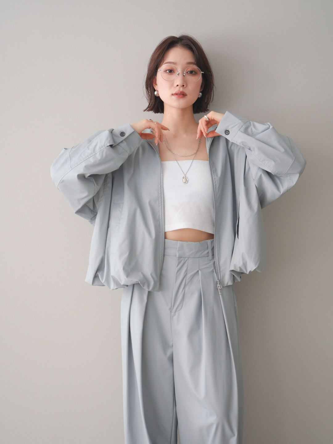 [予約]ウォッシャブルフェイクレザーバルーンジャケット/blue