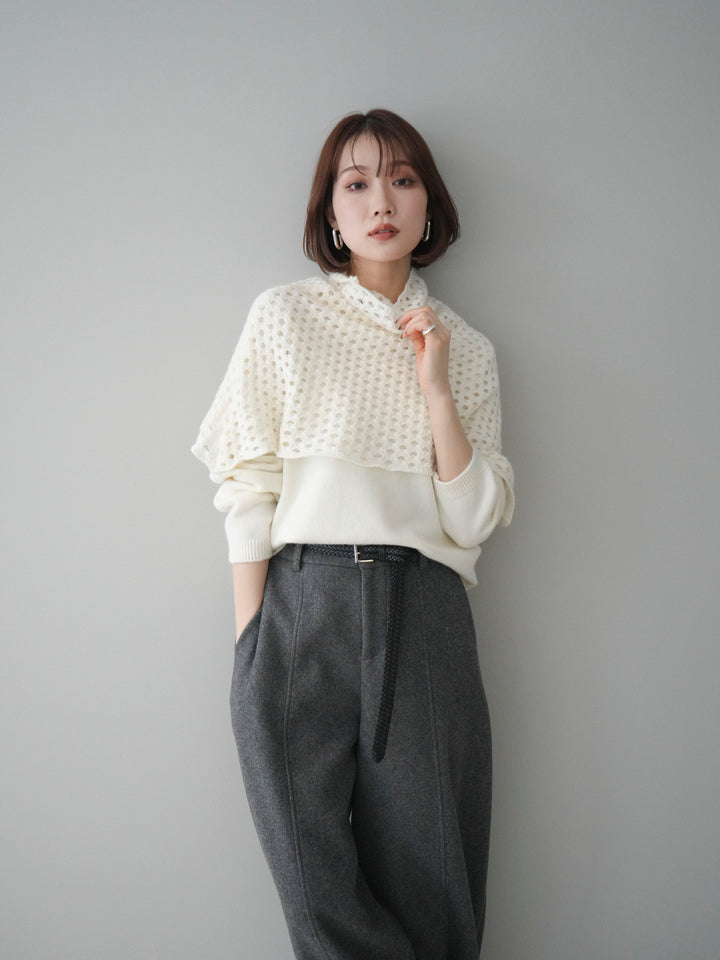 [予約]メッシュケープアンサンブルニットプルオーバー/white