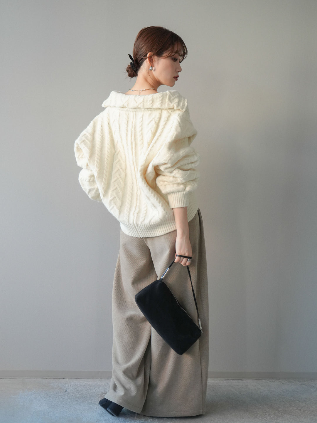 [予約]ベルトデザインループコールテンワイドパンツ(ベルト付き)/beige