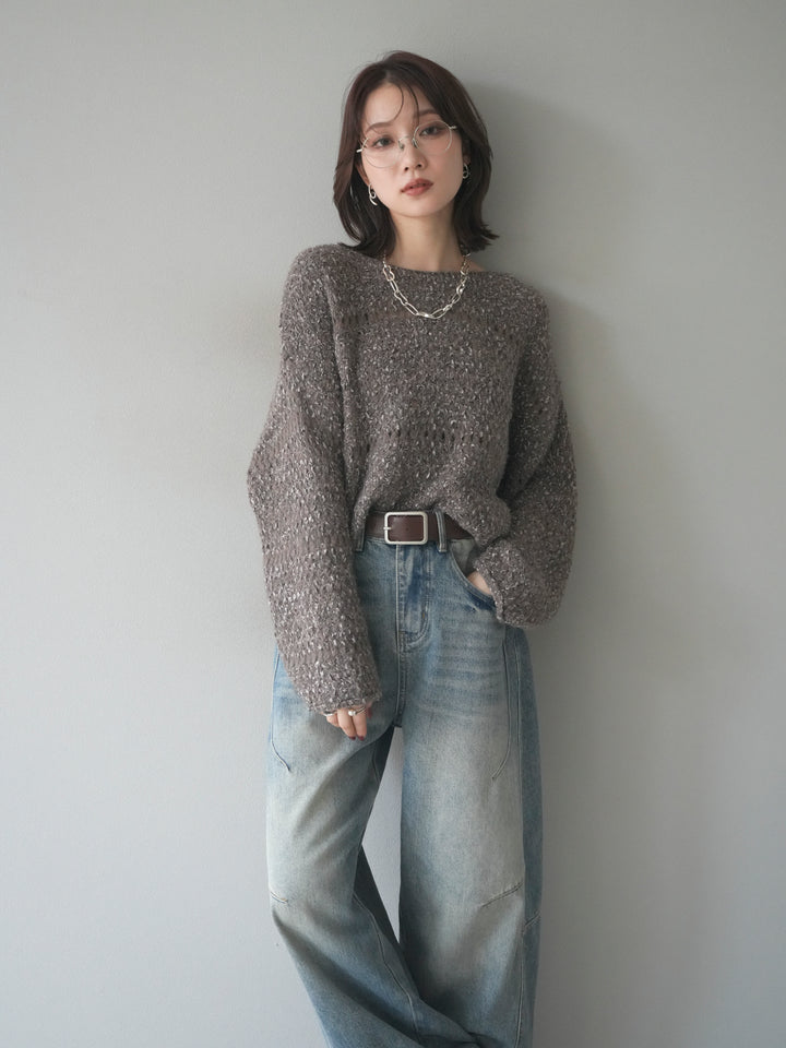 [予約]ラメ糸ループヤーンニットプルオーバー/charcoal