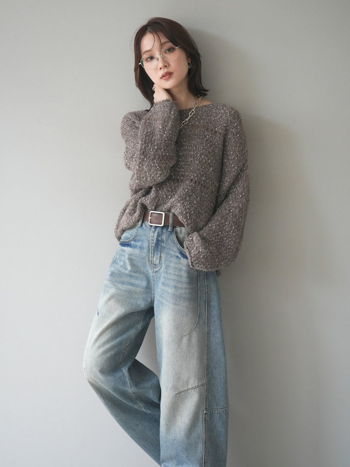 [予約]ラメ糸ループヤーンニットプルオーバー/charcoal