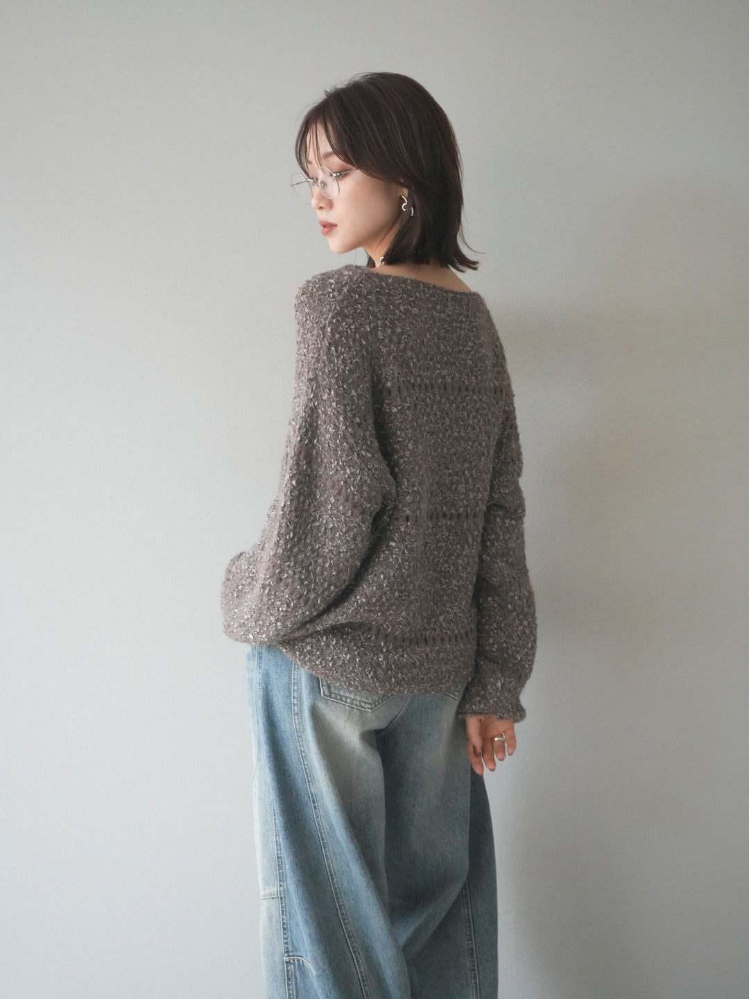 [予約]ラメ糸ループヤーンニットプルオーバー/charcoal