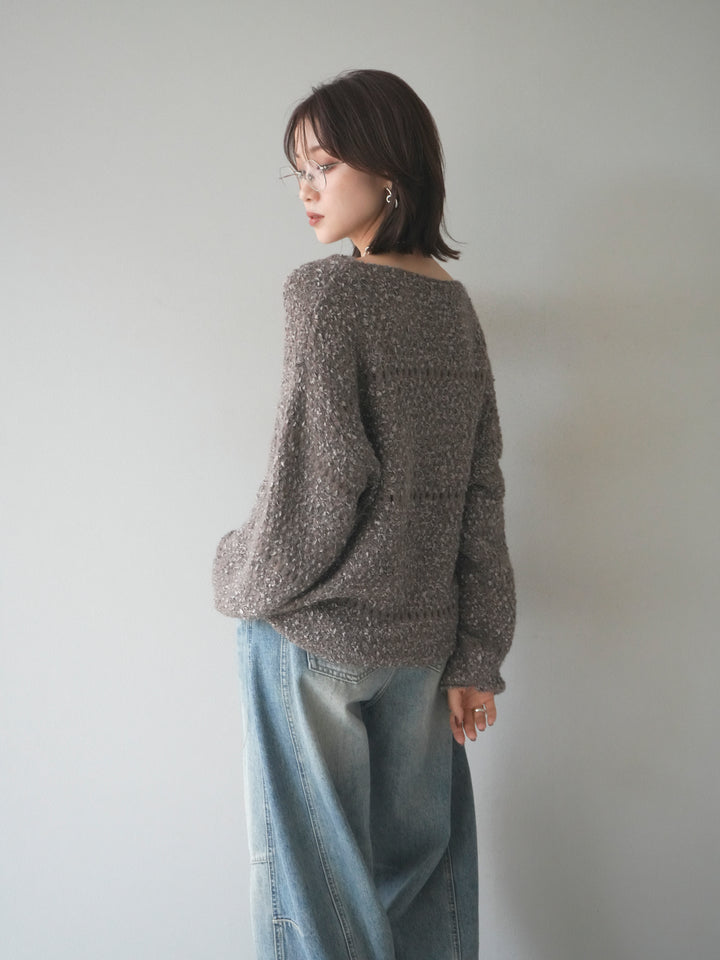 [予約]ラメ糸ループヤーンニットプルオーバー/charcoal