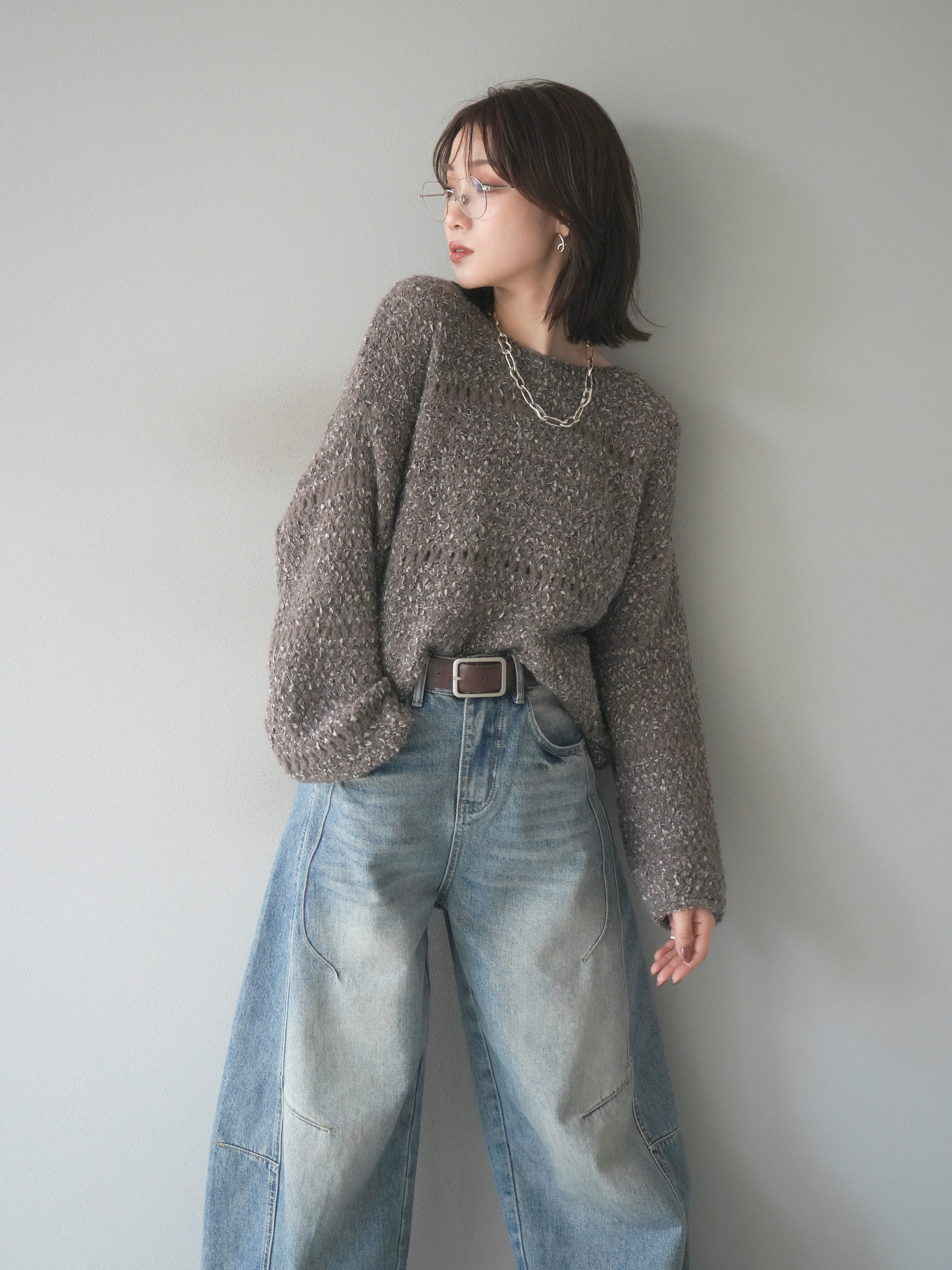 lumier ミックスループヤーンニットミニワンピース/GRAY SET]ミックス