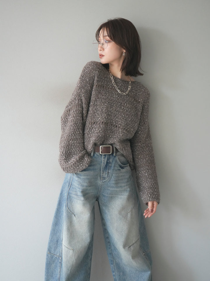 [予約]ラメ糸ループヤーンニットプルオーバー/charcoal