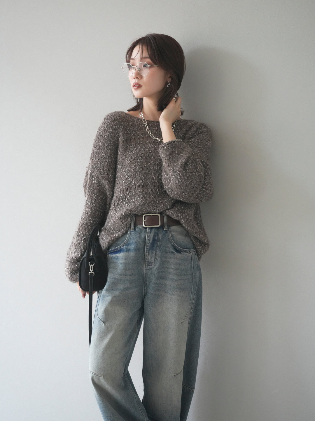 [予約]ラメ糸ループヤーンニットプルオーバー/charcoal