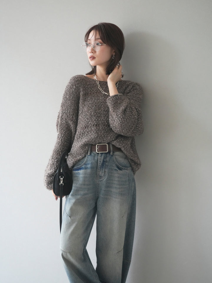 [予約]ラメ糸ループヤーンニットプルオーバー/charcoal