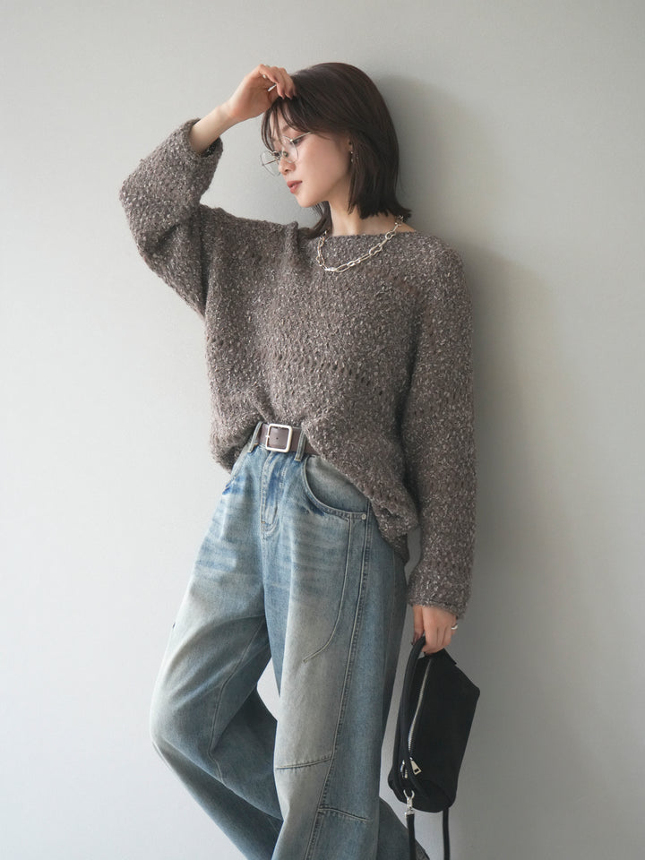 [予約]ラメ糸ループヤーンニットプルオーバー/charcoal