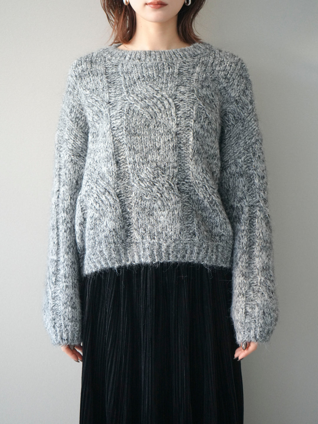 [予約]ワイドケーブルミックスニットプルオーバー/gray