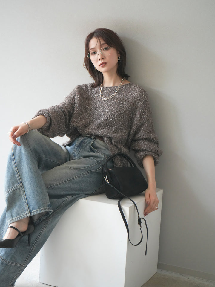 [予約]ラメ糸ループヤーンニットプルオーバー/charcoal