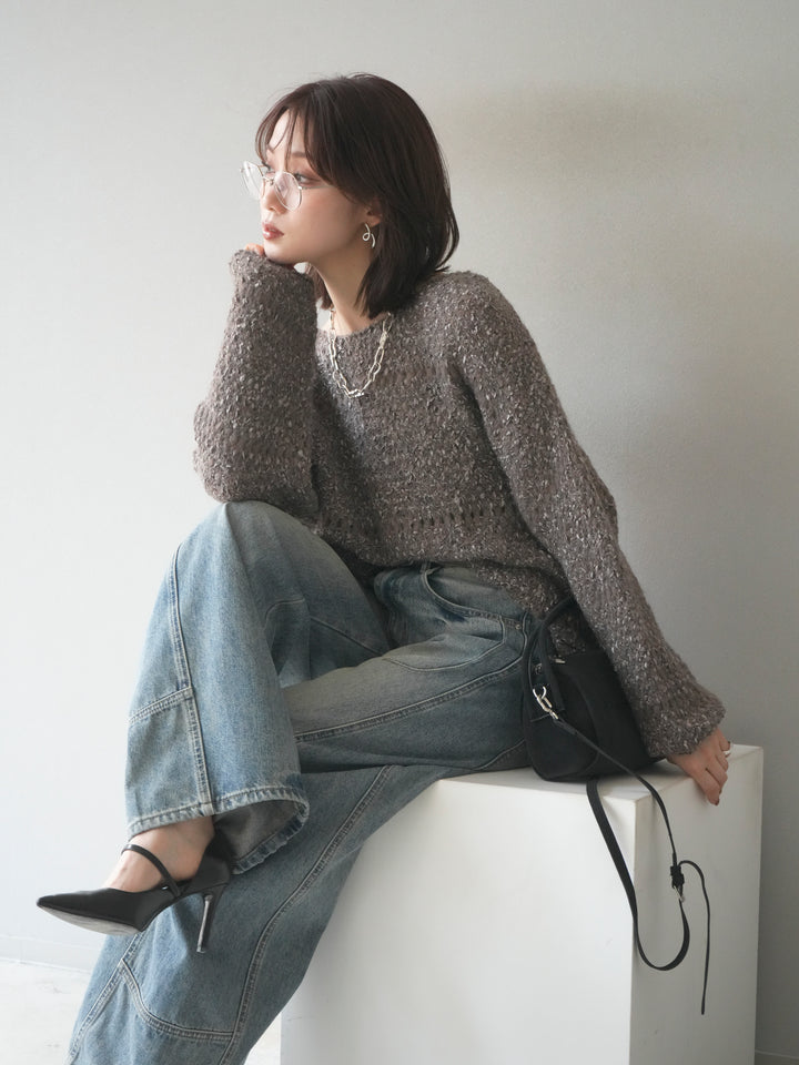 [予約]ラメ糸ループヤーンニットプルオーバー/charcoal