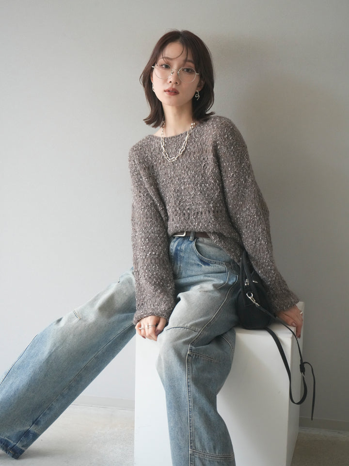[予約]ラメ糸ループヤーンニットプルオーバー/charcoal