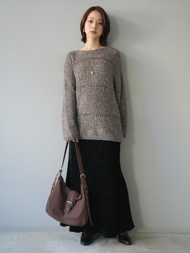 [予約]ラメ糸ループヤーンニットプルオーバー/charcoal