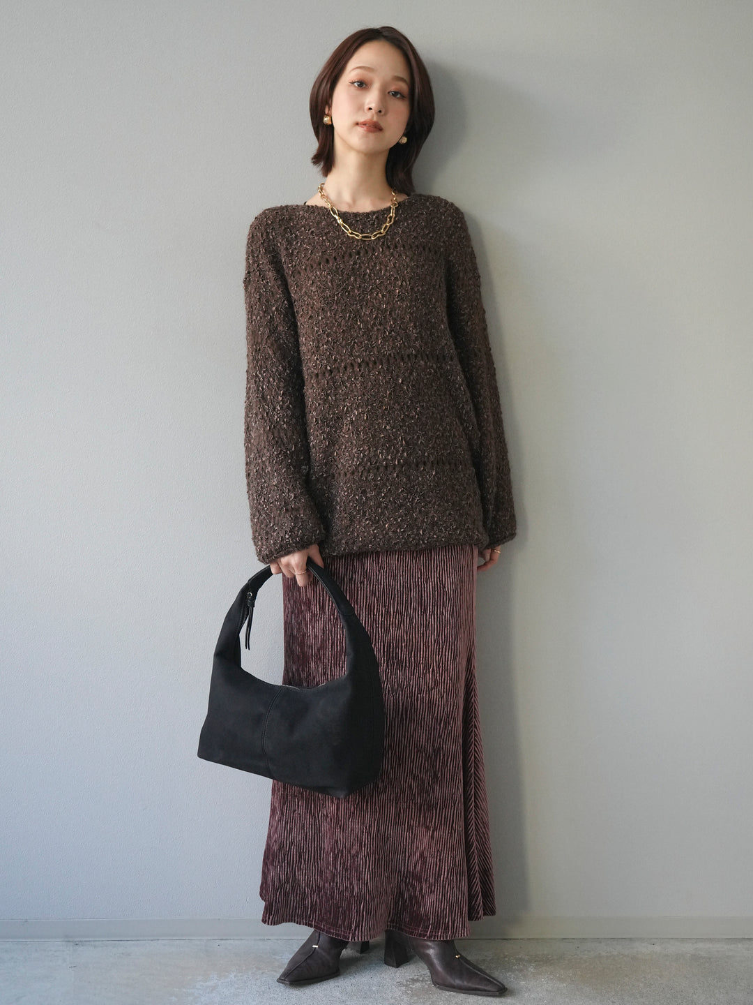 [予約]ラメ糸ループヤーンニットプルオーバー/brown