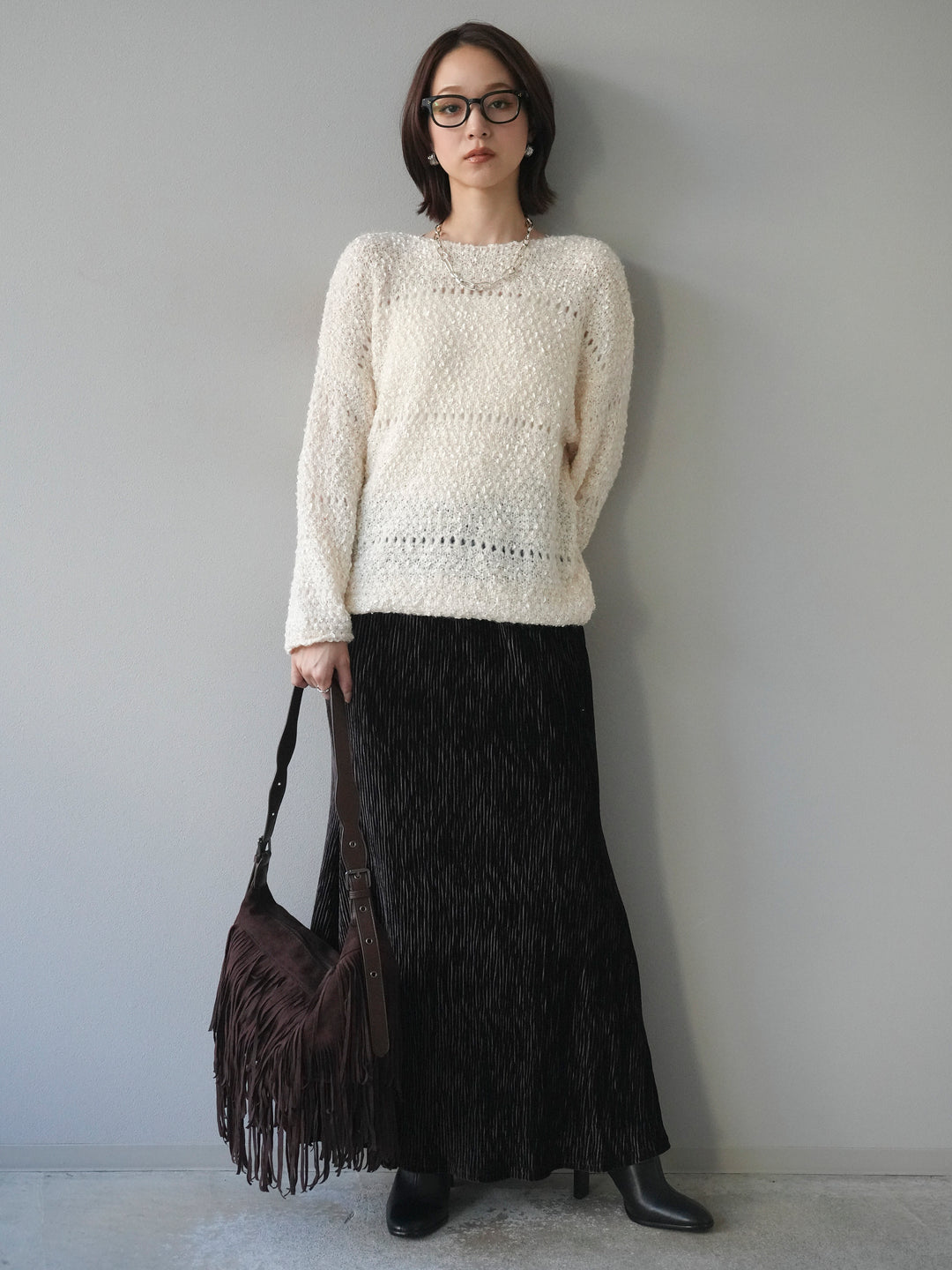 [予約]ラメ糸ループヤーンニットプルオーバー/ivory