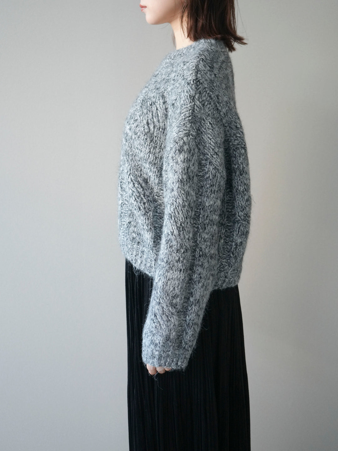 [予約]ワイドケーブルミックスニットプルオーバー/gray