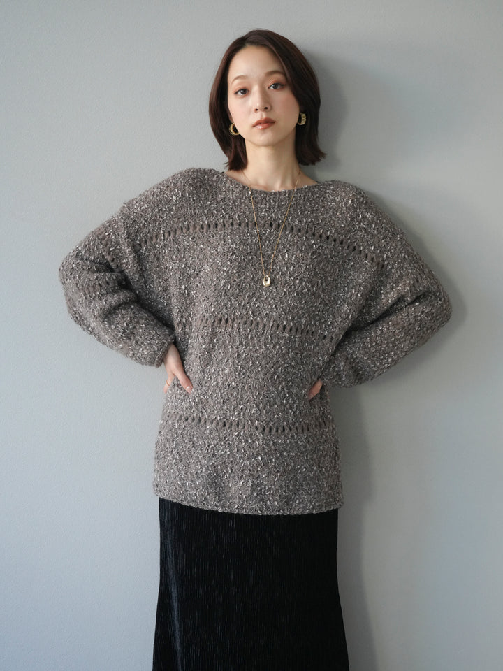 [予約]ラメ糸ループヤーンニットプルオーバー/charcoal