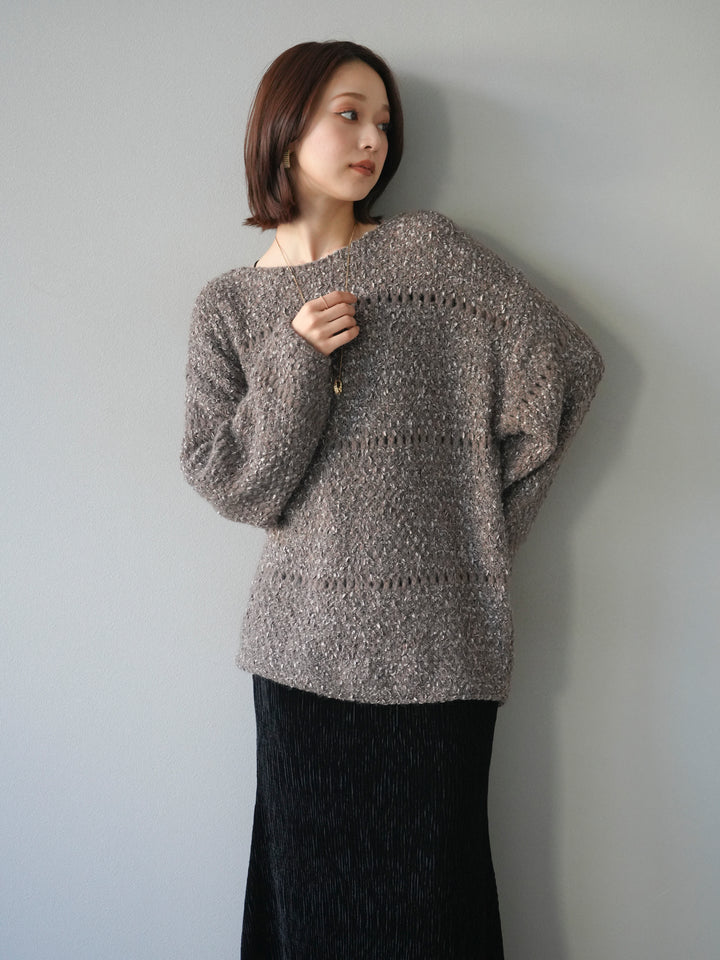 [予約]ラメ糸ループヤーンニットプルオーバー/charcoal